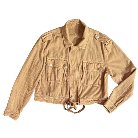 Blank NYC Women Jacket Medium Size Buff Twill Utility Beige Cotton Pockets - Picture 4 of 13